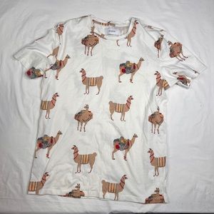 T-SHIRT WITH LAMA PRINT CREAM Crew Neck RESERVED Sz L A020323
